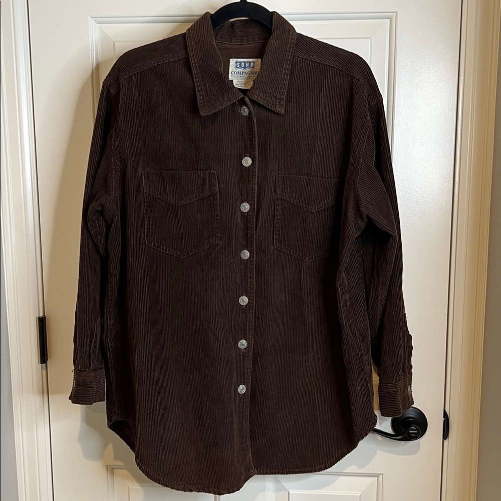 Vintage Soho Compagnie Corduroy Shacket Brown Button Front Overshirt L